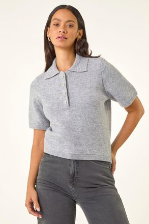 DUSK Embellished Knit Collared Top