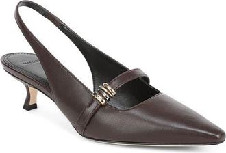 Vince Sonya Kitten Heel Pointed Toe Slingback Sandal in Dark Ganache Leather at Nordstrom, Size 9.5