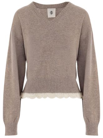 The Garment Beige Como Crochet V-Neck Wool-Cashmere Sweater