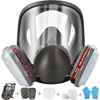 OEM Respirador Facial Completo Reutilizable, Respirador De Protecci&oacute;n Facial Con 10 Filtros De Repuesto Y 5 Pares De Guantes Para Pintura, Part&iacute;culas, Pol