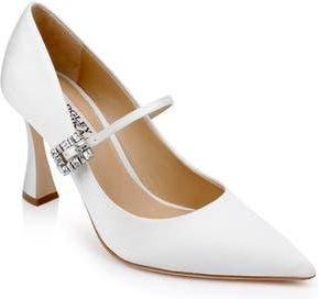 Badgley Mischka Antonia Pointed Toe Mary Jane Pump in White Crepe at Nordstrom Rack, Size 9.5