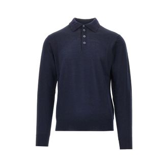 Emporio Armani Fijngebreide polotrui - Heren - Tops - Blauw - Maat: M Wol