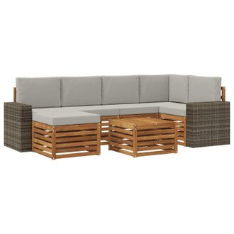 vidaXL Conjunto De Sof&aacute; Seccional Con Coj&iacute;n 7 Pcs Natural Y Gris Claro Vidaxl