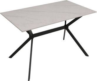Hhg [NUNCA USADO] Mesa de comedor HHG-202, mesa de comedor de metal sinterizado, aspecto mármol 120 cm, blanco