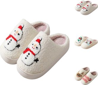 Generic Fluffy Slippers Women, Cozy Winter Snowman Slippers for Women and Men Soft Sole Warm Fleece Lined Indoor Outdoor Comfortable Shoes ( 2-White, 6.5)