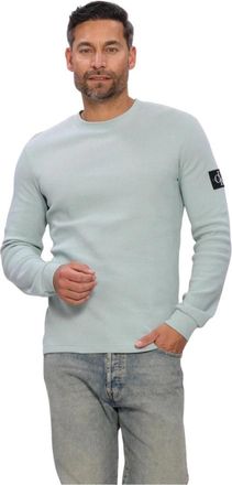 Calvin Klein Badge Waffle LS Tee - Heren - Longsleeves - Groen - XS - Katoen - Tops