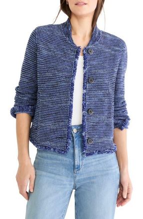 Nic+Zoe Fringe Knit Bomber Jacket in Blue Mix at Nordstrom, Size Xx-Large