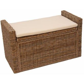 Hhg Banco M92 Banco Armario Taburete Banco, Con Espacio De Almacenamiento Coj&iacute;n Kubu Rat&aacute;n 88cm, Kubu Gris
