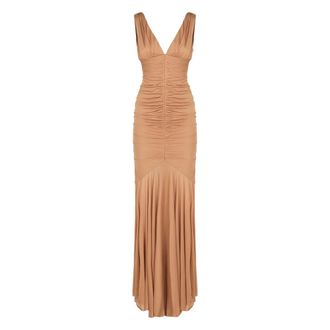 Giuseppe Di Morabito Gowns, female, Beige, Size: XS Draped V-neck Maxi Dress