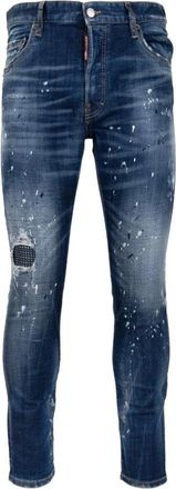 Dsquared2 Heren knoop jeans met leren patch - Heren - Slim Fit Jeans - Blauw - 2XL - Katoen - Jeans