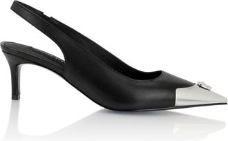 Philipp Plein Schoenen, Dames, Zwart, 39 EU, Leer, Skull Strass Slingback Pumps