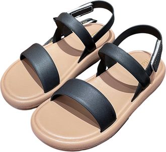 Generic Summer Sandals for Women Size 5 Womens Flat Comfortable Arch Support Adjustable Double Strap Lightweight Summer Platform (Black, 4.5)
