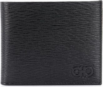 Ferragamo Black Leather Wallet with Logo Plaque