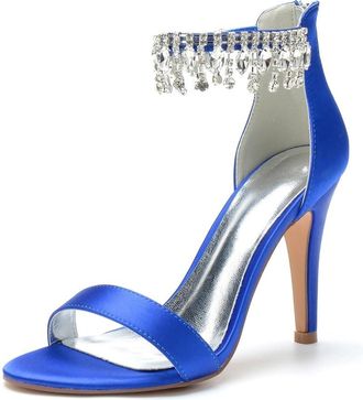 Generic Wedding Bridal Shoes Heels Women Bridal Ankle Strap Heels Open Toe Stiletto High Heeled Sandals for Prom, Party, Daily 10.5Cm,Blue,10 UK