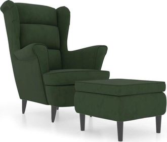 vidaXL Vidaxl - Sillón orejero y taburete de terciopelo verde oscuro