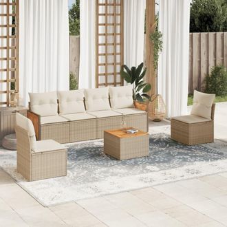 vidaXL Vidaxl - Set Sof&aacute;s De Jard&iacute;n 7 Piezas Y Cojines Rat&aacute;n Sint&eacute;tico Beige