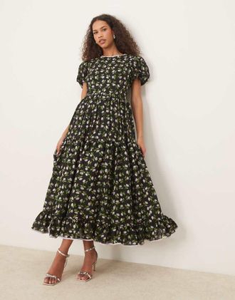 Sister Jane Sister Jane puff sleeve maxi dress in black floral