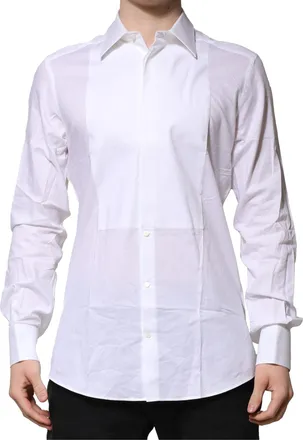 Dolce & Gabbana White Bib Cotton Poplin Gold Men Formal Shirt
