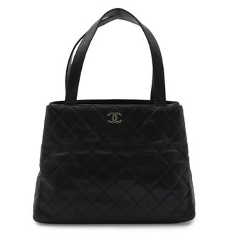 Chanel Matelasse Black Leather Handbag Shoulder Bag Tote Bag (Pre-Owned)