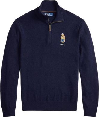 Polo Ralph Lauren Su&eacute;ter de lana con cremallera corta Bear - Knitwear - Hombre - Azul - XL