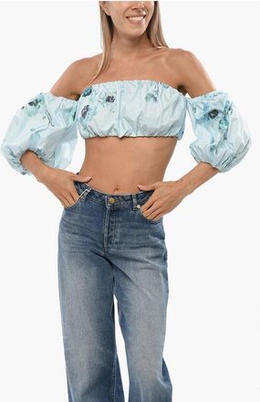 Zimmermann Cotton Cropped Top With Puff Sleeve size 42