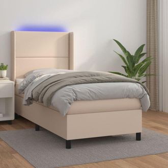 vidaXL Vidaxl - Cama Box Spring Colch&oacute;n Led Cuero Sint&eacute;tico Capuchino 90x200 Cm