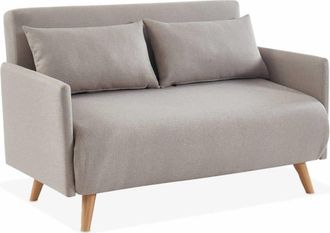 Sweeek Sof&aacute; cama con patas de madera de 2 plazas, beige
