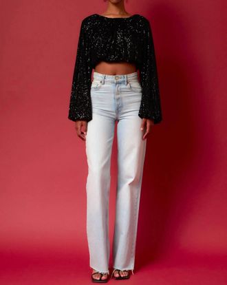 endless rose Sequins Blouson Blouse In Jet Black