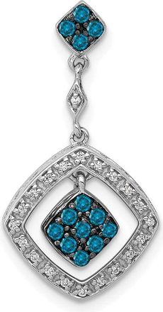 Diamond2Deal 14k White Gold 1/4 carat White and Blue Diamond Square Dangle Chain Slide