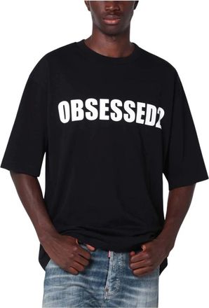 Dsquared2 Tops, Heren, Zwart, S, Katoen, Loose Fit Obsessed 2 T-shirt