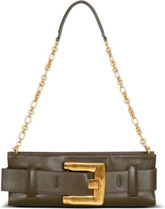 Balmain Anthem calfskin leather clutch in Khaki at Nordstrom