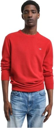 GANT Ultra-Fijne Wollen Trui met Ronde Hals - Heren - Ronde hals truien - Roze - S - Wol - Truien & Vesten