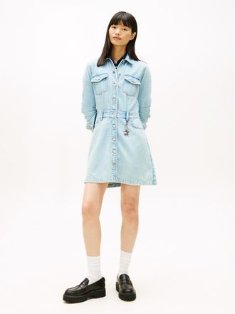 Tommy Jeans Jeanskleid TOMMY JEANS MINI TRUCKER DENIM DRESS, Damen, Gr. XL (42), N-Gr, denim medium, Denim/Jeans, Obermaterial: 58% Baumwolle, 42% Lyocell, unifar