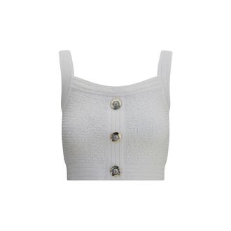 Balmain Womens Knit Sleeveless Button Top - White Nylon - Size EU 36 (Womens)