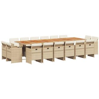 vidaXL Set Comedor De Jard&iacute;n 17 Pzas Con Cojines Rat&aacute;n Sint&eacute;tico Beige Vidaxl