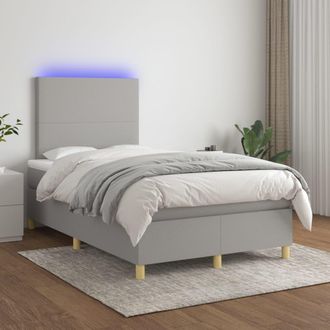 vidaXL Vidaxl - Cama Box Spring Con Colch&oacute;n Tela Y Led Gris Claro 120x200 Cm