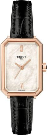 Tissot SRV Leather Strap Watch, 21.8mm in White Mother Of Pearl at Nordstrom
