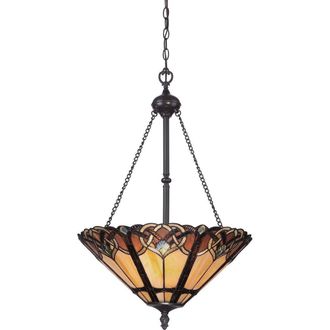 Netlighting Cambridge 3 Light Tiffany Ceiling Pendant Bronze Finish E27
