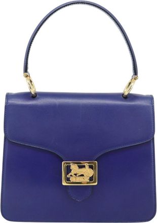 Celine Vintage Carriage Top Handle Leather Blue Leather Handbag (Pre-Owned)