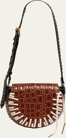Dries Van Noten Arc Small Mixed Leather Whipstitch Crossbody Bag