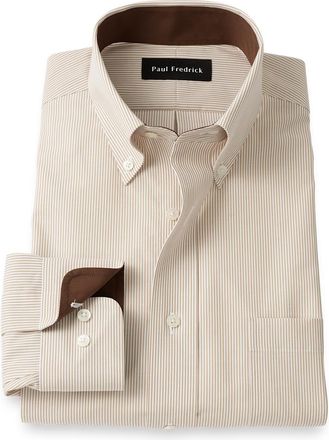 Paul Fredrick Non-iron Cotton Stripe Dress Shirt With Contrast Trim