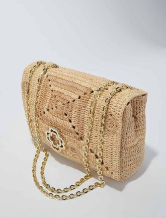 Maje Womens Clover Raffia Shoulder Bag In Beige