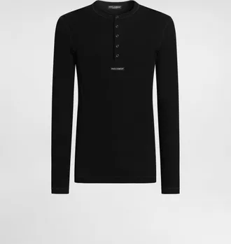 Dolce & Gabbana Serafino Jersey T-shirt With Logo - Man T-shirts And Polos Black 44