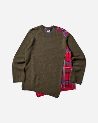 Comme Des Gar&ccedil;ons Men s Asymmetric Paneled Sweater Khaki / Red