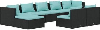 vidaXL Set De Muebles De Jard&iacute;n 9 Pzas Y Cojines Rat&aacute;n Sint&eacute;tico Negro Vidaxl