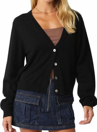 Olivaceous Deep V Knit Button Cardigan In Black