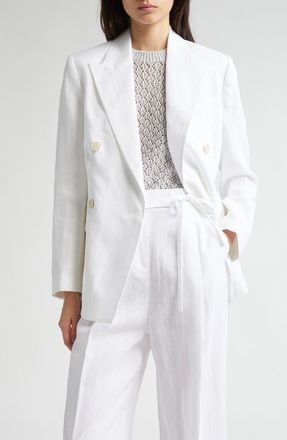 Eleventy Double Breasted Linen Blazer in White at Nordstrom, Size 10 Us