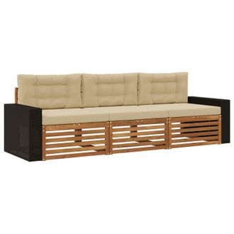vidaXL Conjunto De Sof&aacute;s De Exterior 3 Pcs Natural Y Beige Poli&eacute;ster Vidaxl