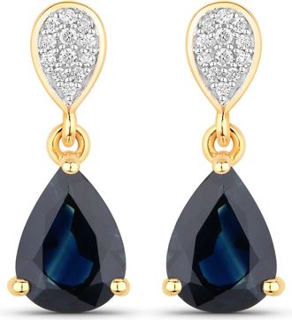 Diana M. Jewels Blue Sapphire Pears 8x6mm - 2Pcs + White Diamond F/C Round 1mm( I1-I2/I color ) - 4Pcs + White Diamond F/C Round 0.80mm( I1-I2/I color ) - 20Pcs ( Whi