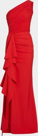 La Petite Robe Di Chiara Boni Ruched One-Shoulder Ruffle Gown